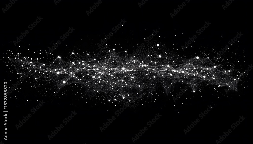 Poster abstract digital network design with particles and lines.