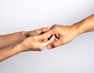 Mano de hombre y mano de mujer unidas en concepto de ayuda o amistad y confianza
