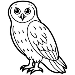 Snowy Owl Minimalist Line Art on White Canvas