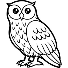 Snowy Owl Minimalist Line Art on White Canvas