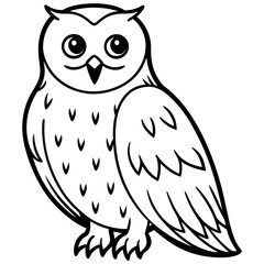 Snowy Owl Minimalist Line Art on White Canvas