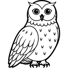 Snowy Owl Minimalist Line Art on White Canvas