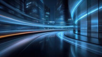 Fototapeta premium Futuristic Neon Light Trails Through a Blurred Urban Landscape