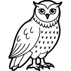 Snowy Owl Minimalist Line Art on White Canvas