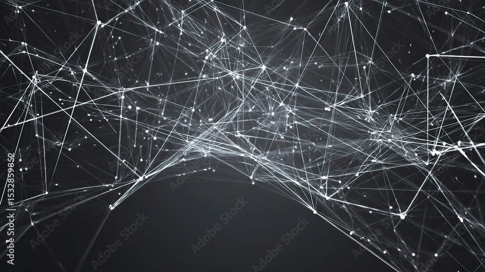 Poster abstract mesh network of fine white lines over dark background