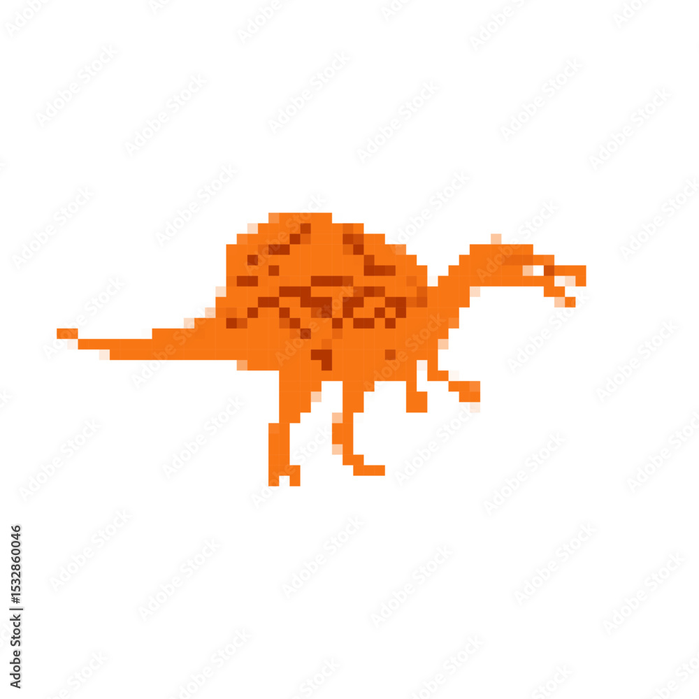 Poster pixelated orange dinosaur icon in retro sprite style with distinctive mosaic elements.