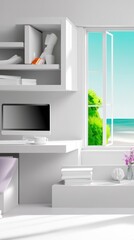 Bright Minimalist Home Workspace with Beach View