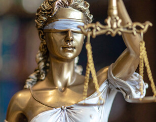 Obraz premium A statue of a woman with a blindfold on