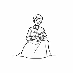 A drawing of a man calmly reading a book.