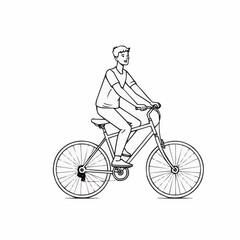 A cheerful man, happily riding a bike.