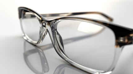 Transparent reading glasses white background minimal optical frame style clear modern vision fashion accessory lens