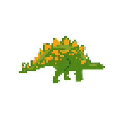 The dinosaur icon showcases pixel art with green and orange mosaic details, resembling retro games.