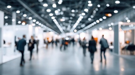 Blurred Walkway in Convention Center with Abstract Background Lights