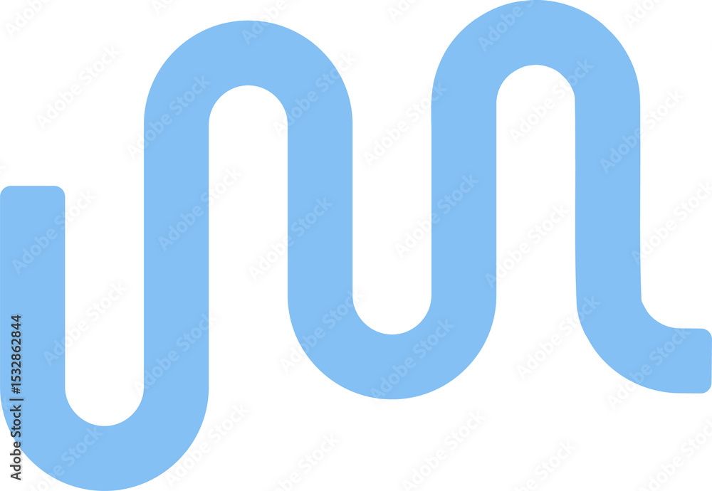 Poster stylized flat design light blue wavy line is forming smooth sinusoidal curve on transparent canvas