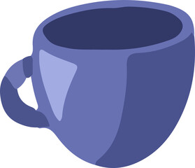 Vector illustration is depicting blue coffee mug with handle, shiny finish, transparent background