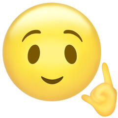 3D smiling emoji with glossy gradients is raising hand pointing finger, transparent background