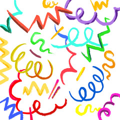 Colorful spirals and zigzag loops are floating on transparent background, flat design decoration