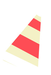 Flat party hat is sitting on transparent background with red cream stripes, white pom-pom and brim