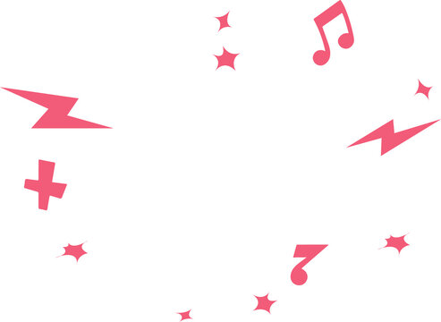 Naklejki Flat pink icons are floating on clear background: lightning, stars, note, plus and stylized 7