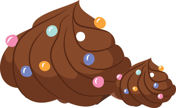 Naklejki Two chocolate frosting swirls are sitting on transparent background in flat design with sprinkles