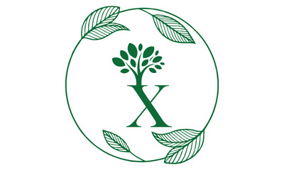 X  Letter with Leaf Logo Vector