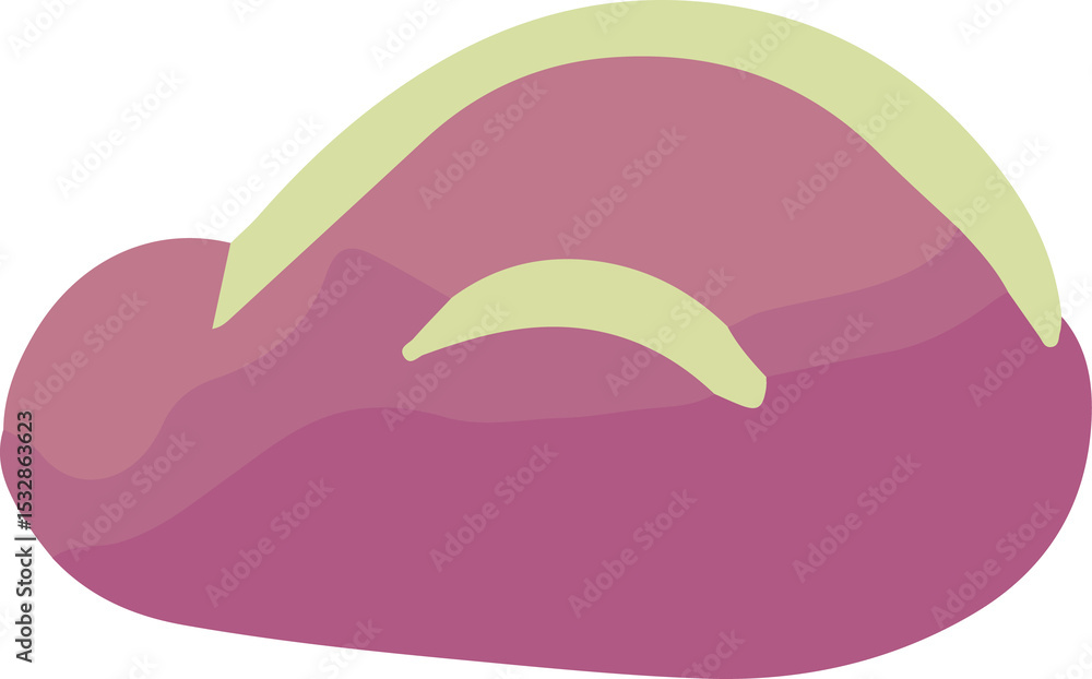 Poster abstract blob is moving in flat design, showing pink layers, green arcs on transparent backdrop