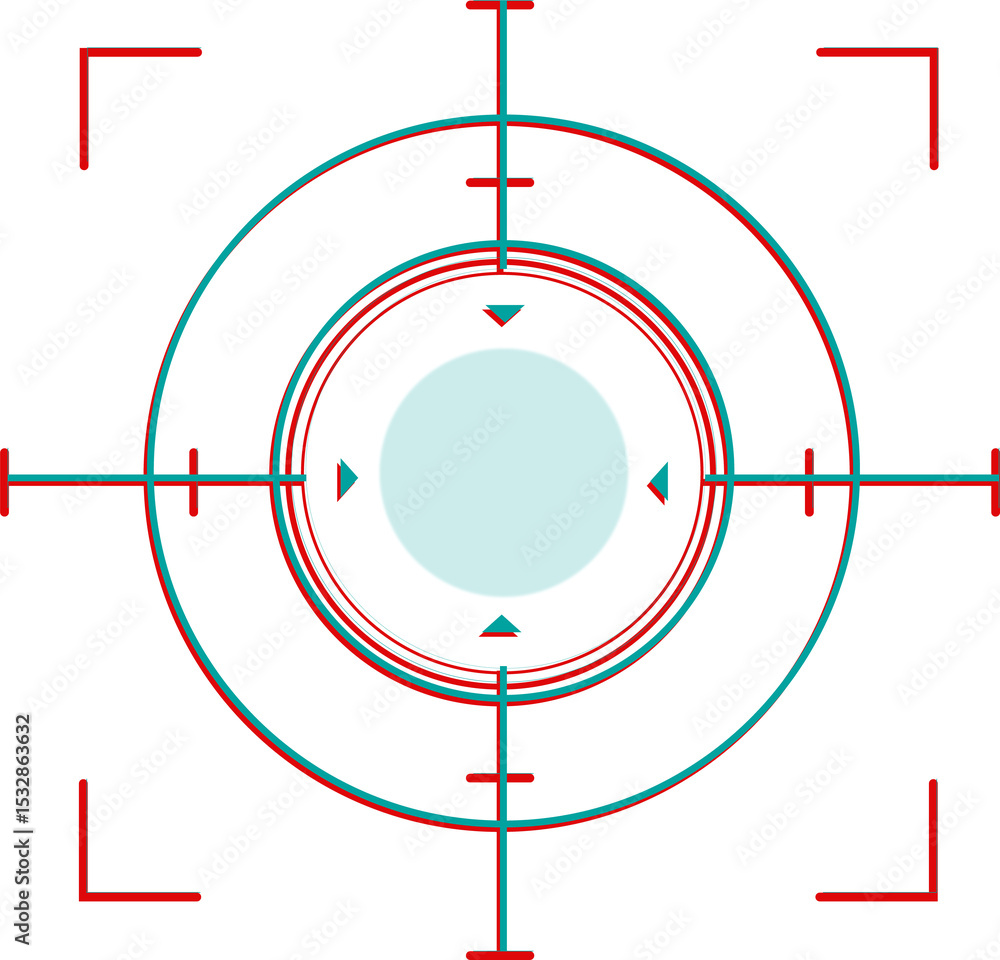 Aufkleber futuristic flat design target reticle is hovering on transparent background with teal and red rings