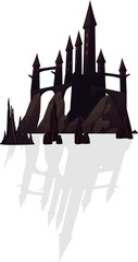 Gothic castle is standing on floating island with spires, reflection, transparent background