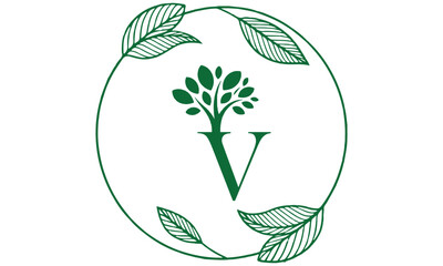 V Letter with Leaf Logo Vector