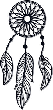 Fototapeta Hand-drawn dreamcatcher ornament is showing on transparent backdrop with hoop, web, beads, feathers