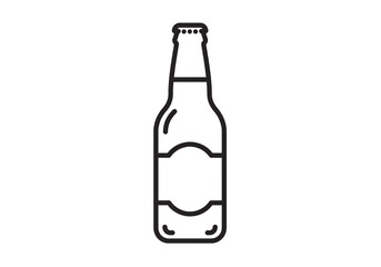 A simple line drawing of a beer bottle with a label and cap on a white background in vector format