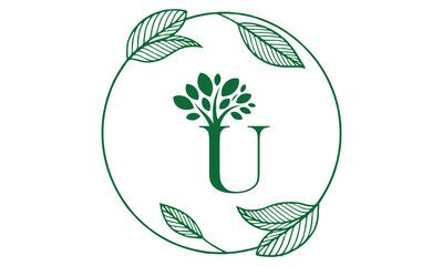 U Letter with Leaf Logo Vector