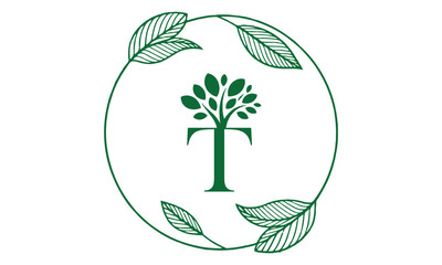 T Letter with Leaf Logo Vector