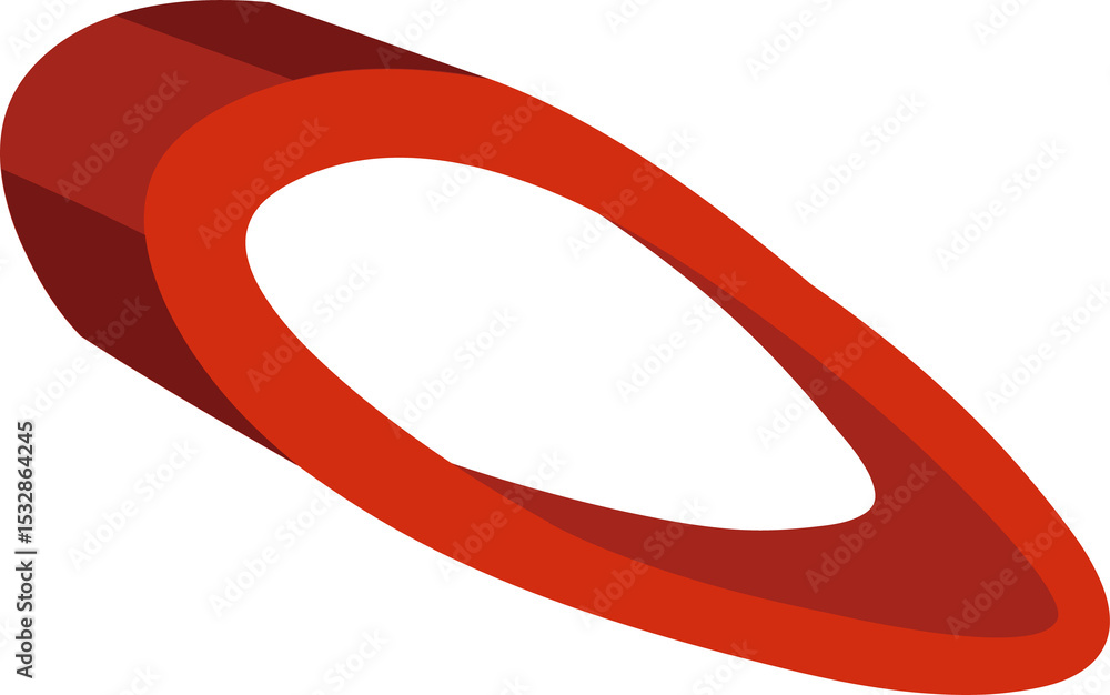 Poster red elongated torus ring is floating on transparent backdrop and is displaying gradient shading