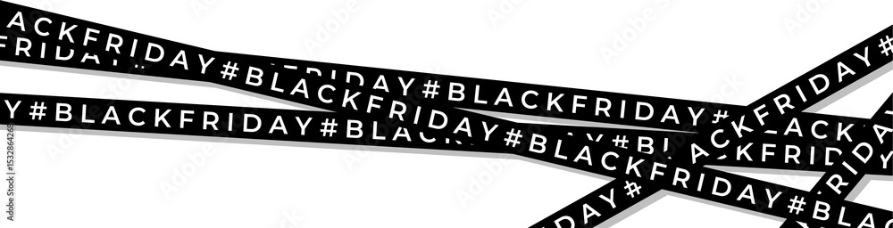 Poster abstract flat design is showing black ribbons displaying #blackfriday text on clear background