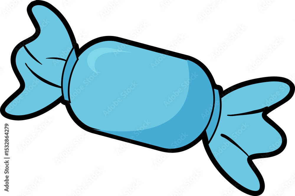 Aufkleber illustrating wrapped candy floating on transparent backdrop showing glossy blue twist style wrapper