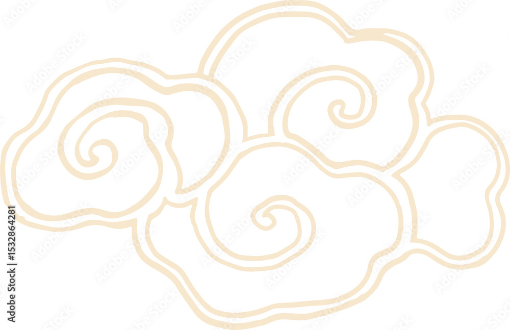 Poster flat line-art swirl motif is floating on transparent background, showing cloud-like spiral outlines