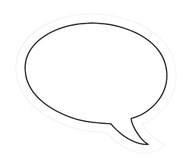 Cartoon speech bubble is floating on transparent background, showing black border and white fill