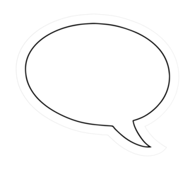 Cartoon speech bubble is floating on transparent background, showing black border and white fill