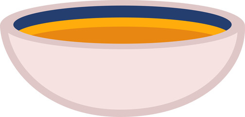Flat vector design is showing shallow bowl holding bright orange soup on transparent background