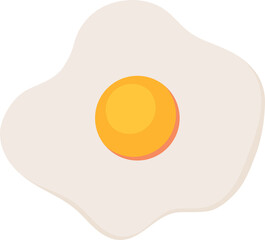 Flat design stylized fried egg is floating on transparent canvas showing vibrant yellow orange yolk