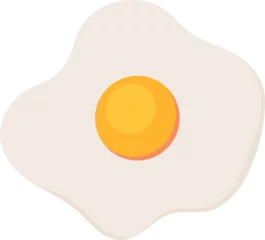 Fotobehang Flat design stylized fried egg is floating on transparent canvas showing vibrant yellow orange yolk © vectorfusionart