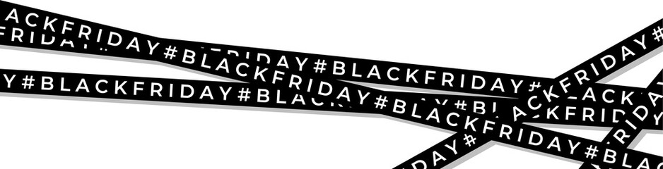 Abstract flat design is showing black ribbons displaying #BLACKFRIDAY text on clear background