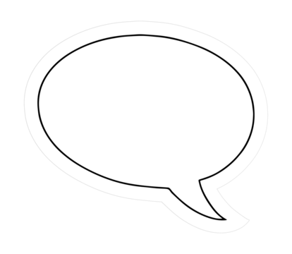 Cartoon speech bubble is floating on transparent background, showing black border and white fill