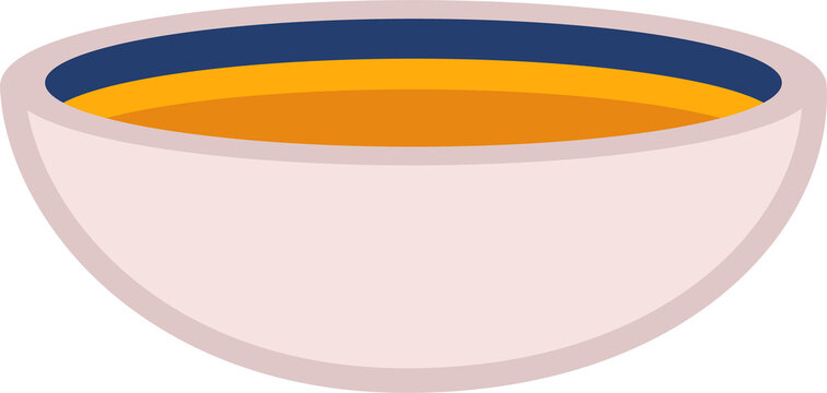 Flat vector design is showing shallow bowl holding bright orange soup on transparent background