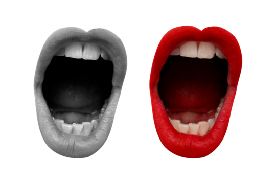 Collage with screaming mouth. Element for pop art design. Communication concept, public opinion, public speaking, society, media. Message. Announcement in social networks