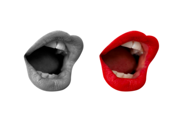 Collage with screaming mouth. Element for pop art design. Communication concept, public opinion, public speaking, society, media. Message. Announcement in social networks