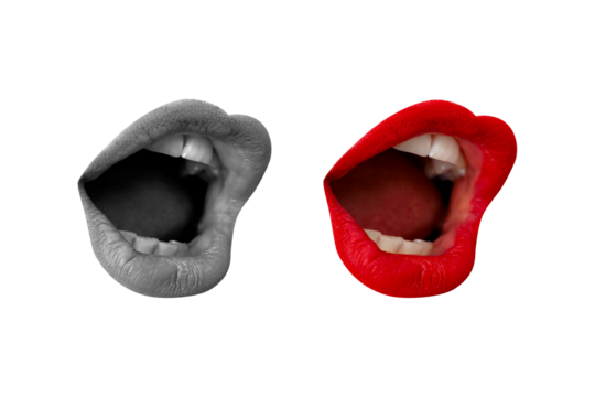 Collage with screaming mouth. Element for pop art design. Communication concept, public opinion, public speaking, society, media. Message. Announcement in social networks