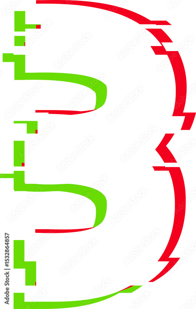 Poster glitch-style number three is appearing on transparent backdrop with green red outlines, pixel shift