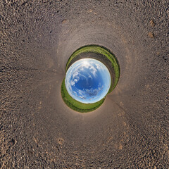 tiny planet effect of rural countryside road